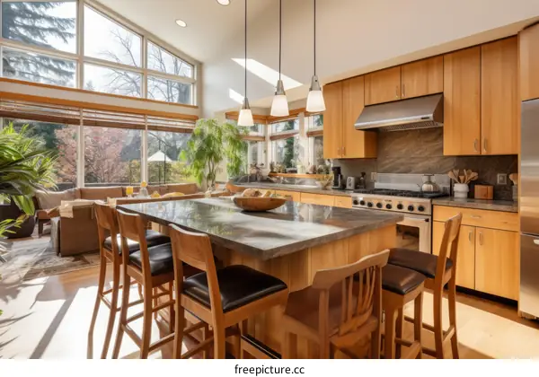 Kitchen Island with Wood and Marble Countertops