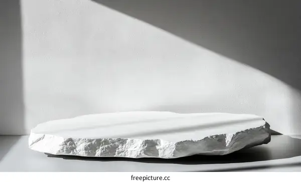 White Stone Display Platform Against Light Wall