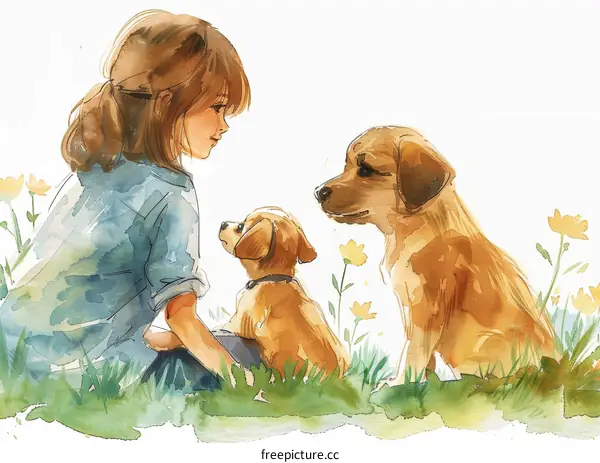 girl with two dogs