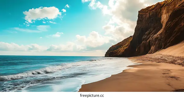 Sandy Beach with Cliff and Ocean View