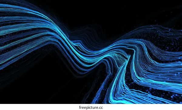 Abstract Blue Wave Lines Digital Art