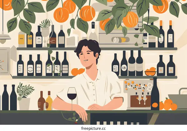 Smiling Man Leaning on Bar Counter in a Wine Shop