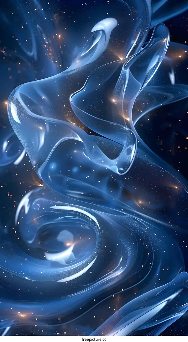 Blue abstract 3D rendering of a fluid shape