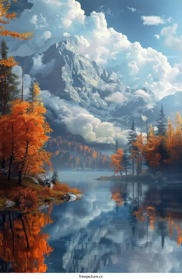Autumn Mountain Lake Landscape Illustration