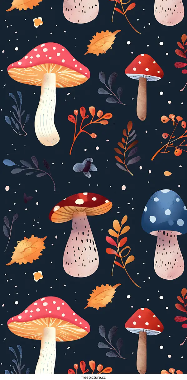 Autumn Forest Mushroom Pattern Illustration