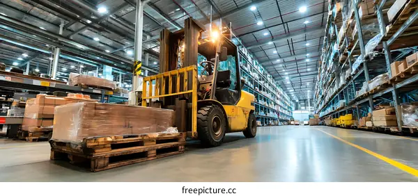 Warehouse Forklift with Pallet and Merchandise