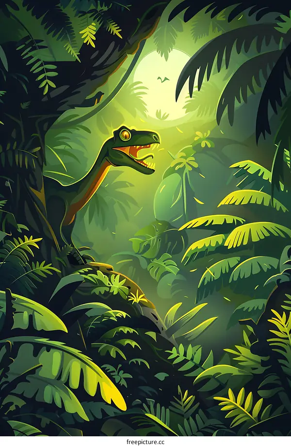 Green Jungle with a Dinosaur Illustration
