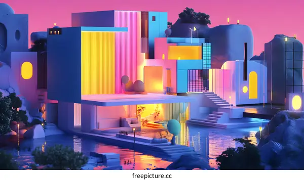 Modern Futuristic Dream Home with Neon Lights and Geometric Shapes