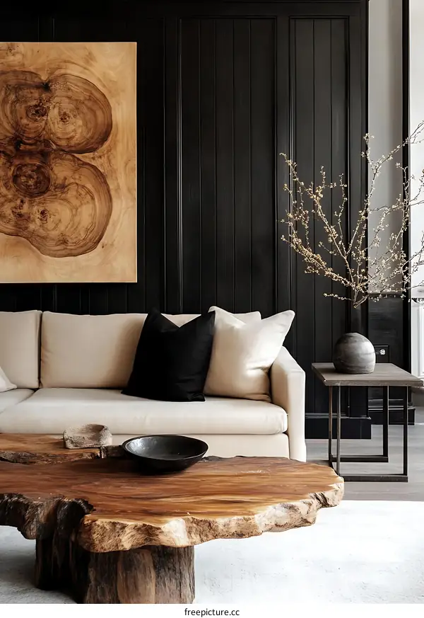 Modern Rustic Living Room with Wooden Coffee Table