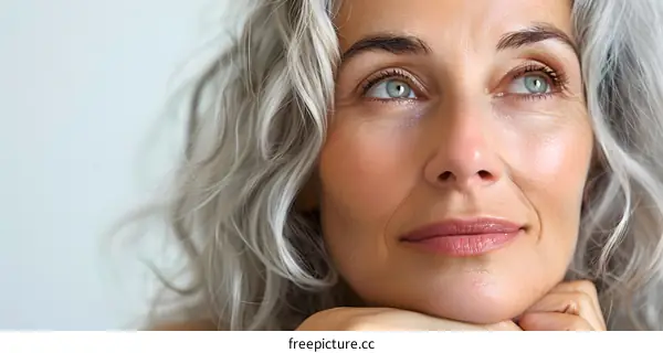 portrait of a beautiful caucasian woman with grey hair