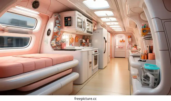 A Pink Futuristic Camper Van Interior