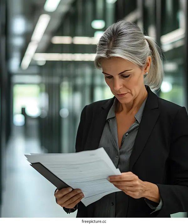 Businesswoman Reading Documents In Office