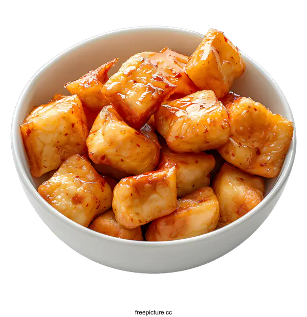 [Transparent Background PNG]Fried tofu cubes with chili sauce