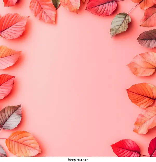 Autumn Leaves Frame On A Pink Background
