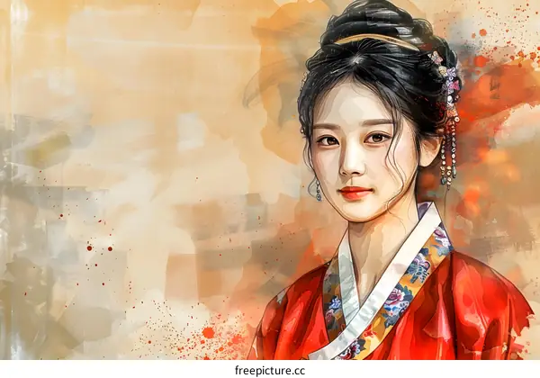 Portrait of a young woman in traditional Korean dress