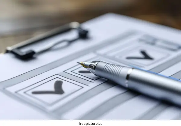 Checklist on a clipboard with a pen