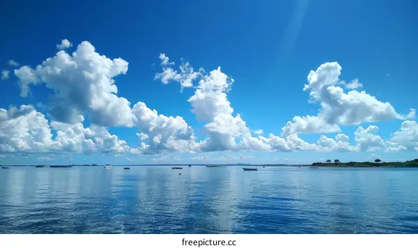 Blue sky and white clouds over the sea
