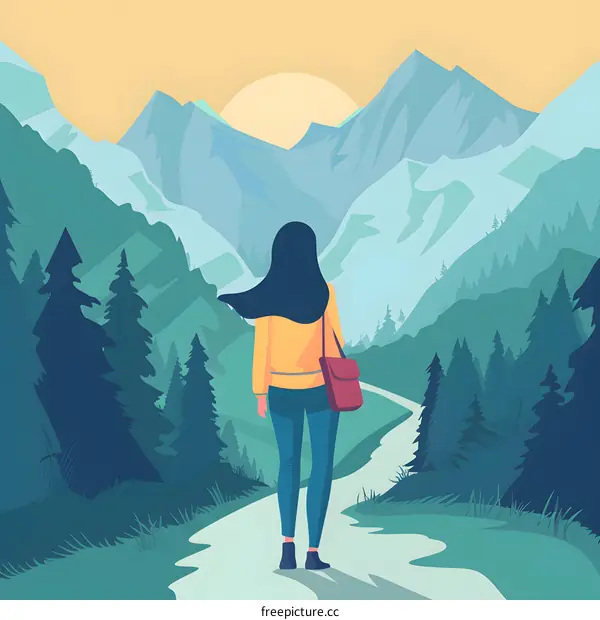 Woman Hiking in Mountain Landscape