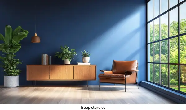 Modern Living Room Interior Design with Blue Walls