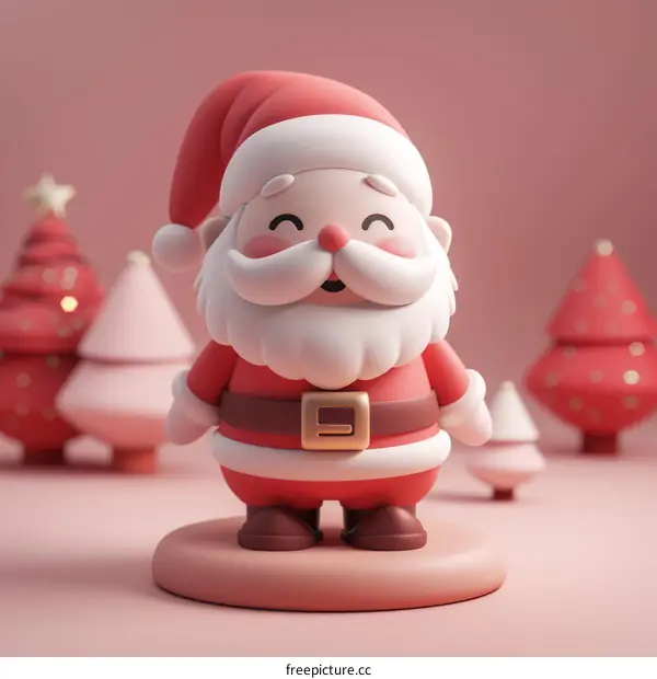 3D rendering of Santa Claus with Christmas trees