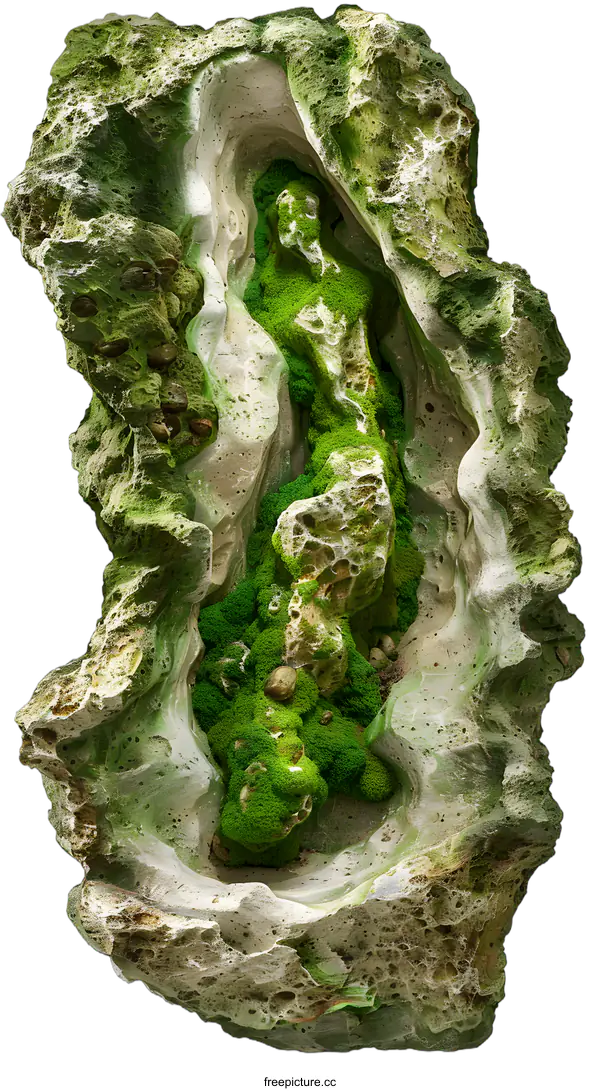 [Transparent Background PNG]Green Moss Growing on a Stone Wall