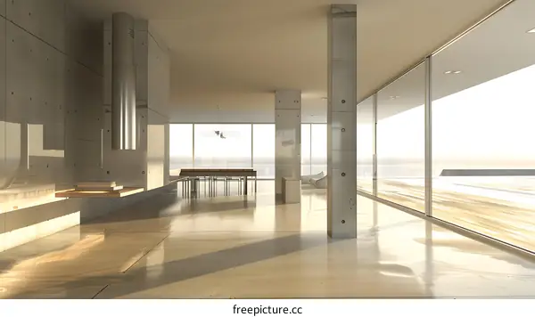 Modern Interior Design with Concrete Walls and Ocean View