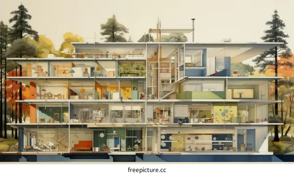 An illustration of a colorful and transparent house
