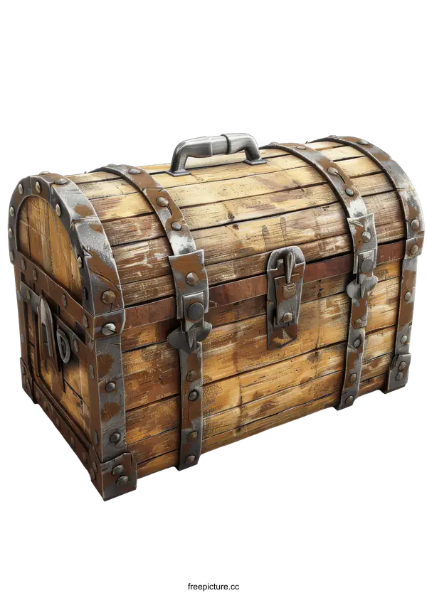 [Transparent Background PNG]An illustration of a wooden treasure chest with metal.