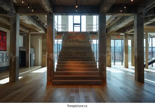 Wooden stairs in a modern building