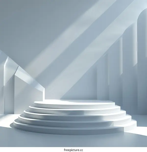 3D rendering of an empty white podium with a spotlight