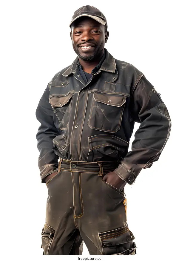 Portrait of a confident African American construction worker in uniform