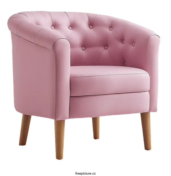 [Transparent Background PNG]Pink Upholstered Armchair with Button Tufted Back