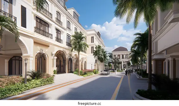 Classic Architecture Building Street View 3D Render