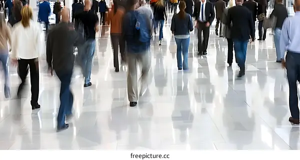Blurred Motion of People Walking in a Modern Building