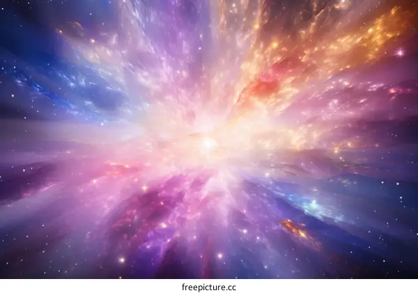 An abstract painting of a nebula with bright colors.