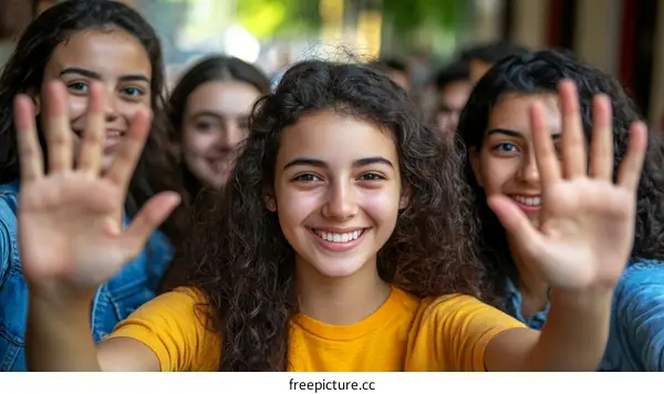 Group of Diverse Teenagers Waving Hands
