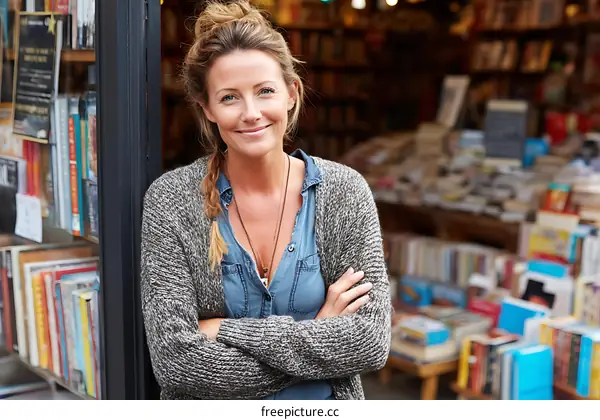 Woman Owner of a Bookstore Standing Outside
