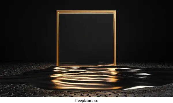 Golden Frame Empty Showcase in Dark Abstract Setting