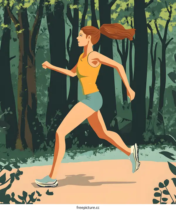 Woman Running in Forest