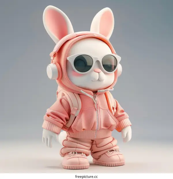 Cute Cartoon Bunny Wearing Sunglasses and Pink Hoodie