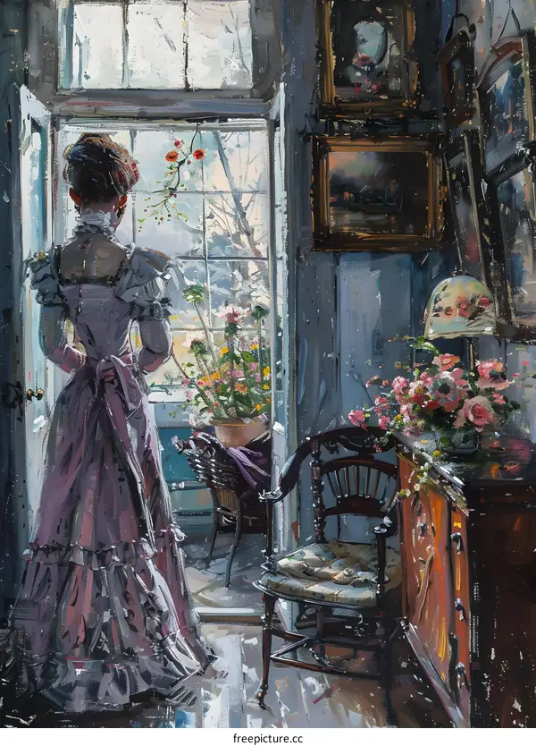 elegant woman standing by the window