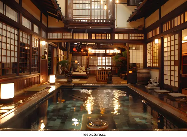 Japanese traditional house and hot spring