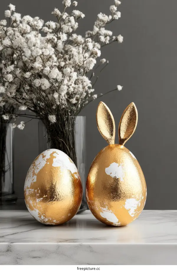 Golden Easter Eggs Decorated with White Accents