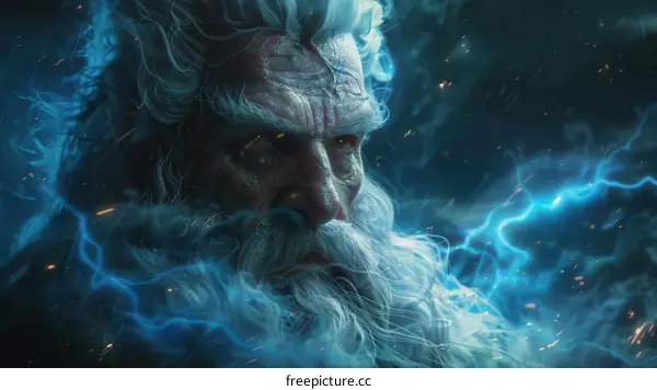Zeus, the king of gods, is the god of sky and thunder in Greek mythology.
