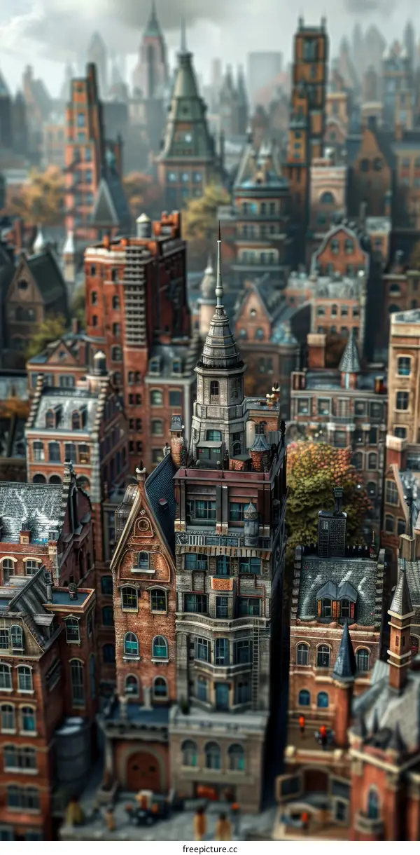 Detailed Miniature Cityscape with Buildings