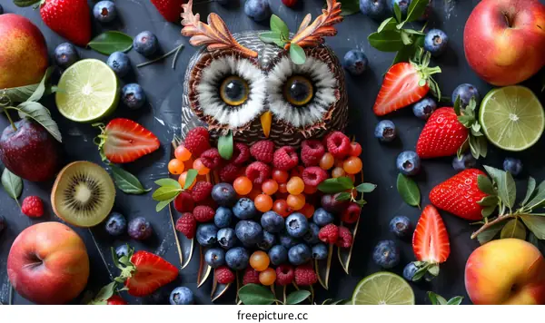 Fruit Owl: A Colorful Bird Made of Berries