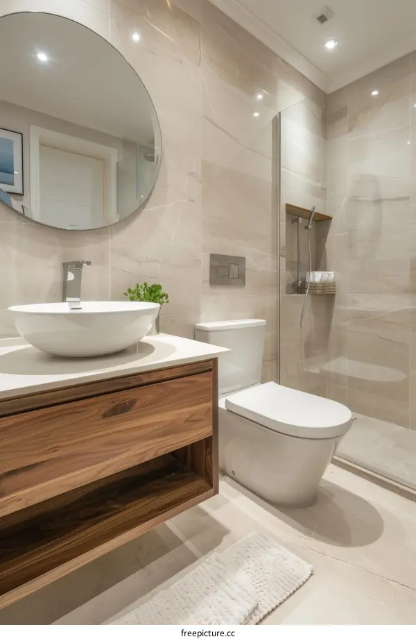 Modern Minimalist Bathroom Design with Wooden Vanity