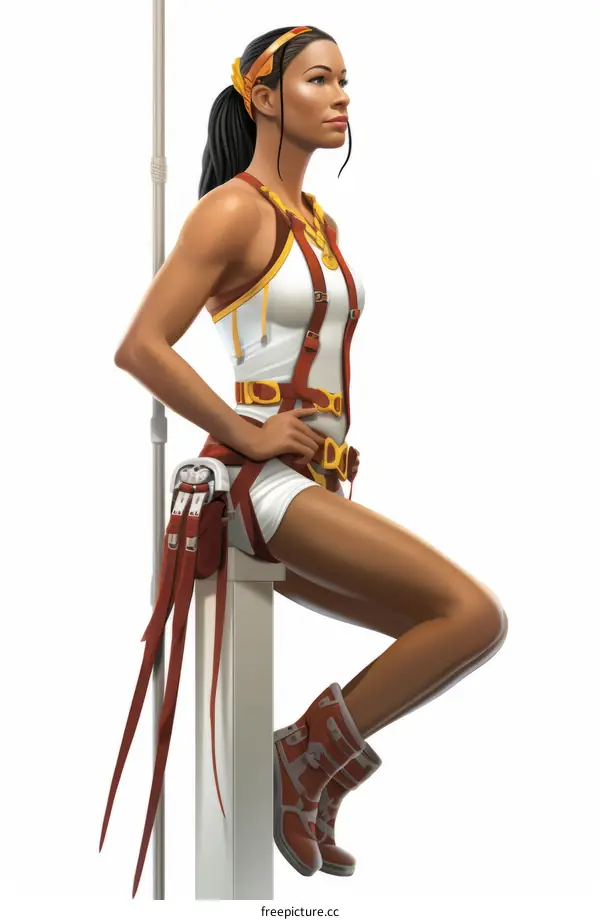 A female sky pirate with a confident expression