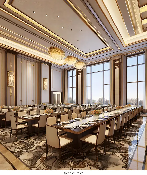 Modern Interior Design of a Large Banquet Hall with a View