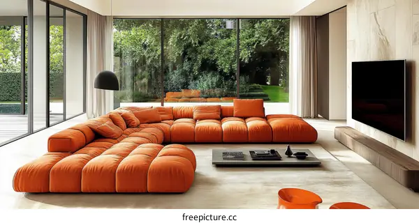 Modern Orange Sectional Sofa in a Luxurious Living Room